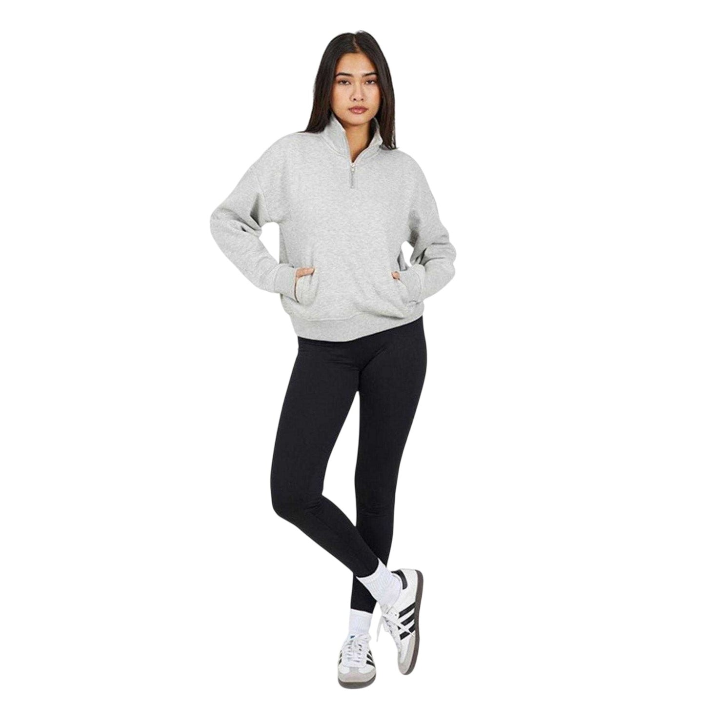 Grey Marl - Lifestyle - Brave Soul Womens-Ladies Quarter Zip Sweatshirt