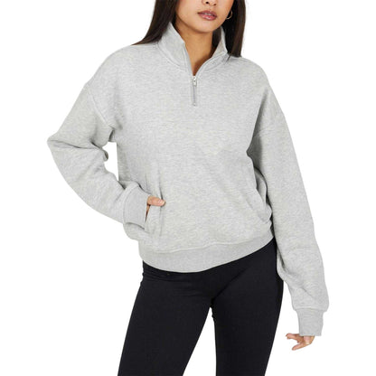 Grey Marl - Front - Brave Soul Womens-Ladies Quarter Zip Sweatshirt