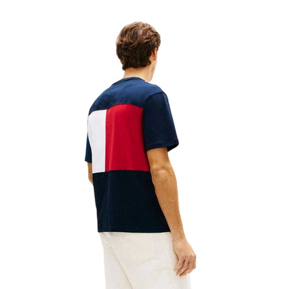 Navy - Back - Tommy Hilfiger Mens Flag Jersey Embroidered T-Shirt