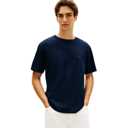 Navy - Side - Tommy Hilfiger Mens Flag Jersey Embroidered T-Shirt