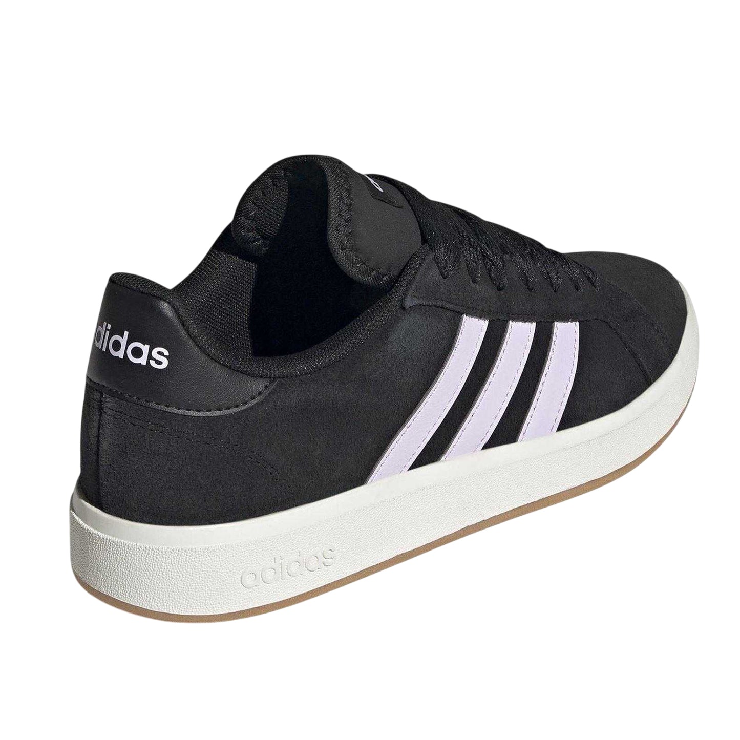 Black-White - Back - Adidas Womens-Ladies Court Base 00s 3 Stripes Suede Trainers