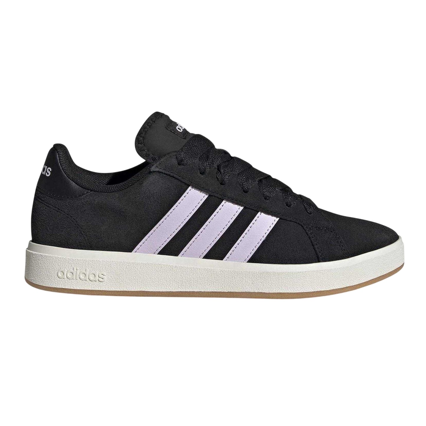 Black-White - Front - Adidas Womens-Ladies Court Base 00s 3 Stripes Suede Trainers