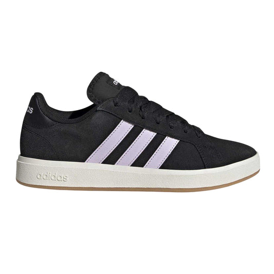 Black-White - Front - Adidas Womens-Ladies Court Base 00s 3 Stripes Suede Trainers