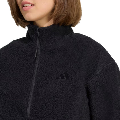 Black - Side - Adidas Womens-Ladies Embroidered Logo Half Zip Long-Sleeved Sweatshirt