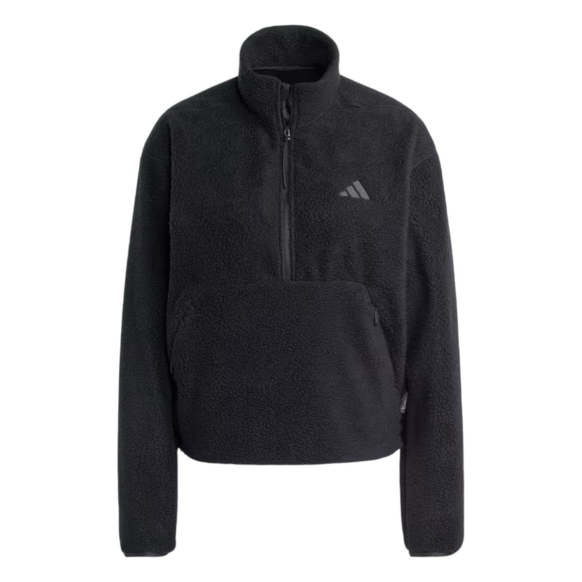 Black - Front - Adidas Womens-Ladies Embroidered Logo Half Zip Long-Sleeved Sweatshirt