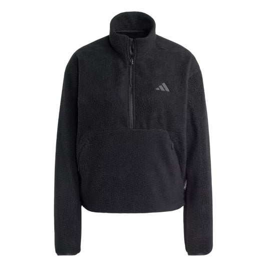 Black - Front - Adidas Womens-Ladies Embroidered Logo Half Zip Long-Sleeved Sweatshirt