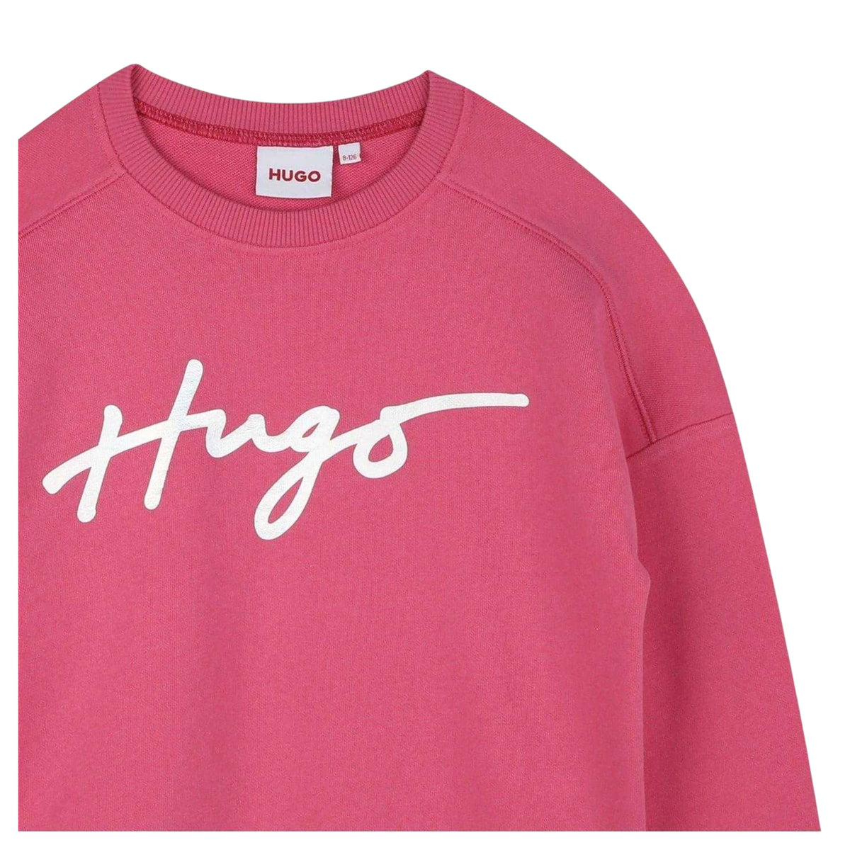 Pink - Side - Hugo Girls Logo Crew Neck Regular Sweatshirt