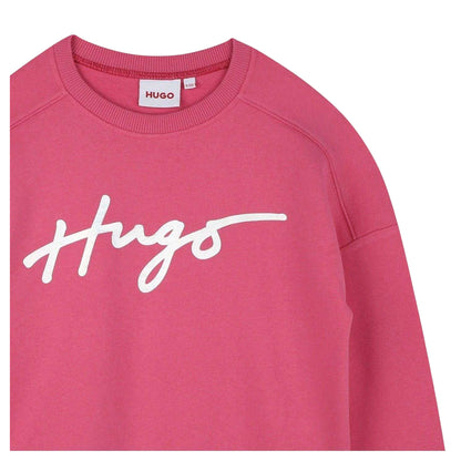 Pink - Side - Hugo Girls Logo Crew Neck Regular Sweatshirt