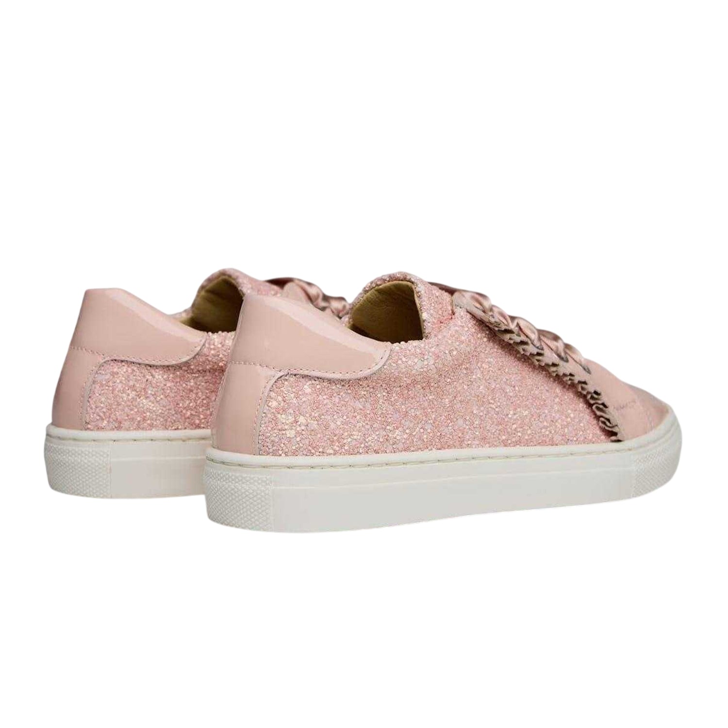 Pink - Back - Andanines Girls Glitter Patent Leather Flat Trainers