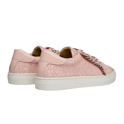 Pink - Back - Andanines Girls Glitter Patent Leather Flat Trainers