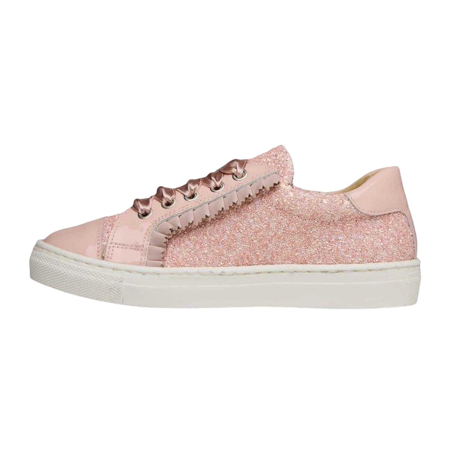 Pink - Side - Andanines Girls Glitter Patent Leather Flat Trainers