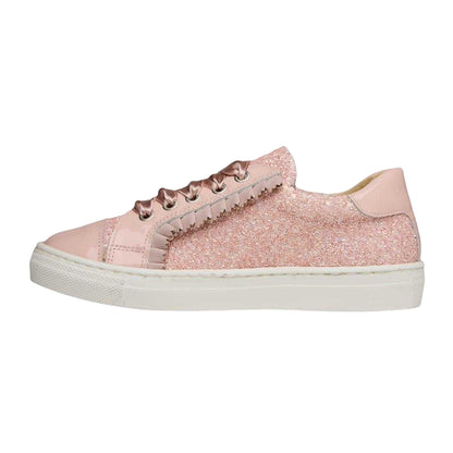 Pink - Side - Andanines Girls Glitter Patent Leather Flat Trainers
