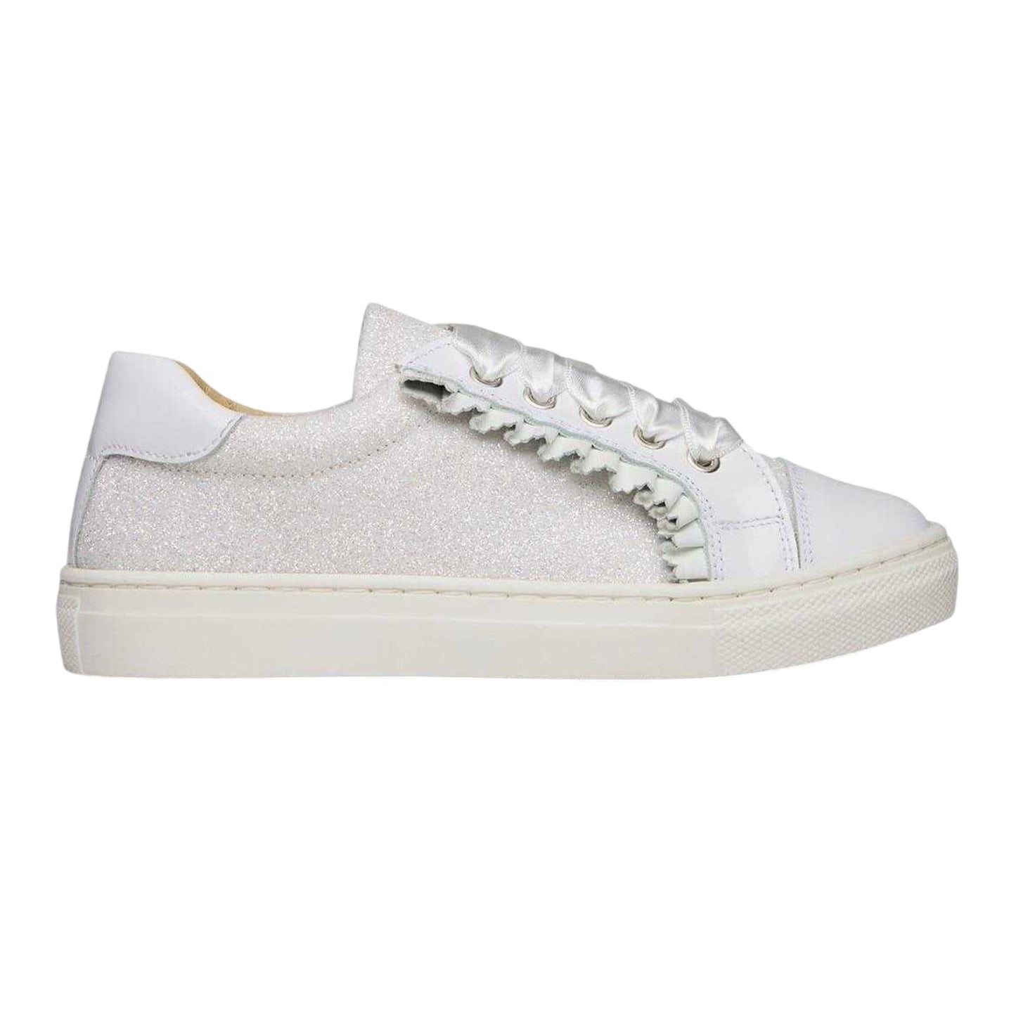 White - Front - Andanines Girls Glitter Patent Leather Flat Trainers