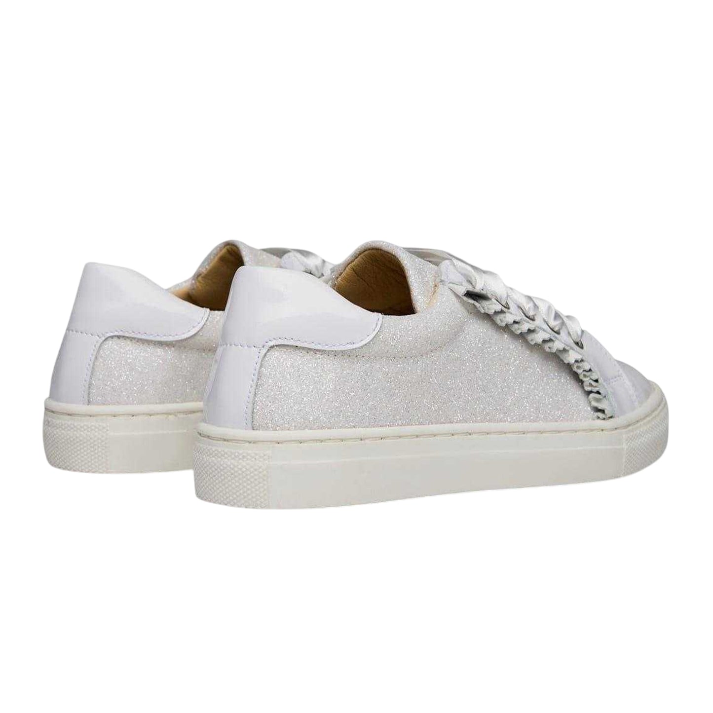 White - Back - Andanines Girls Glitter Patent Leather Flat Trainers