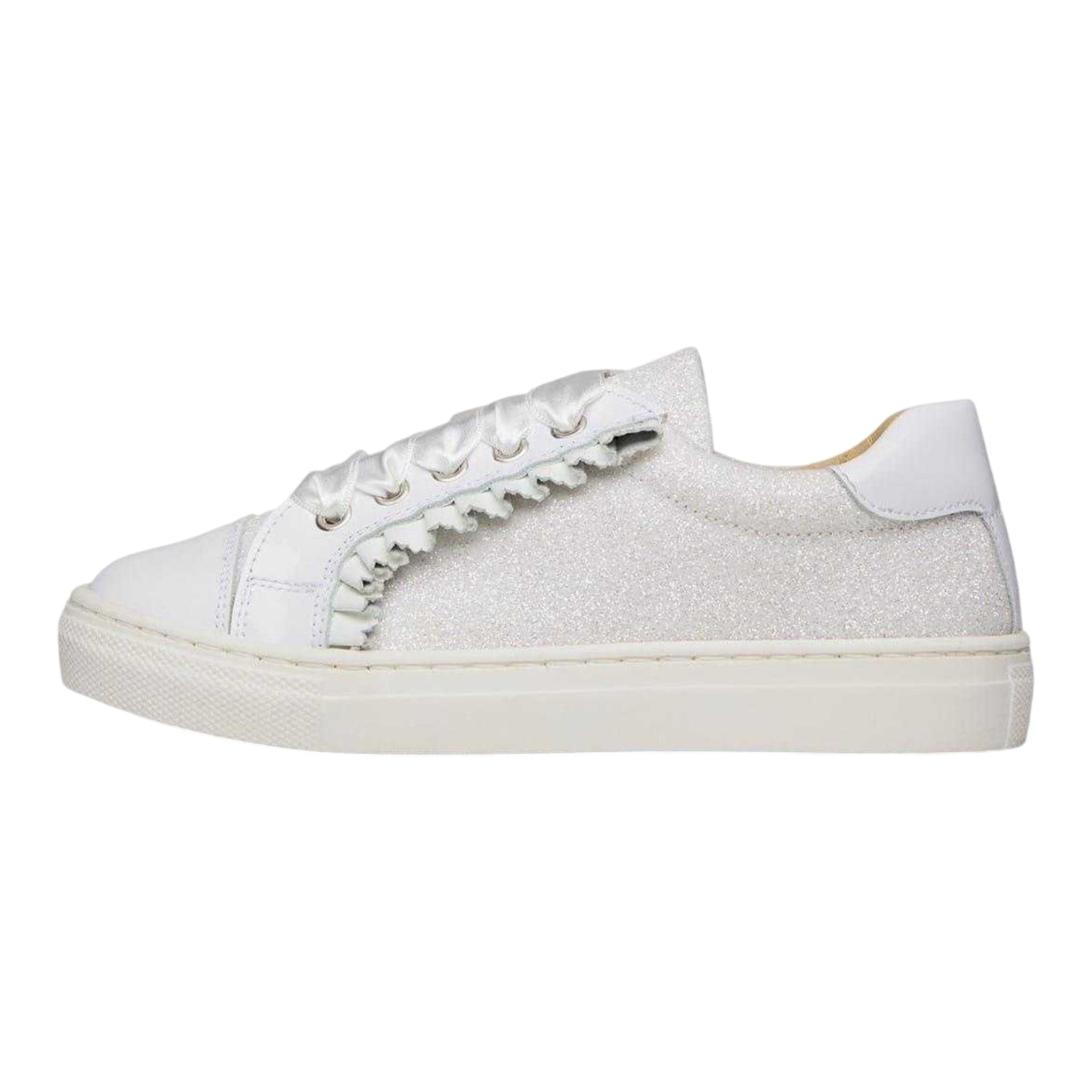 White - Side - Andanines Girls Glitter Patent Leather Flat Trainers