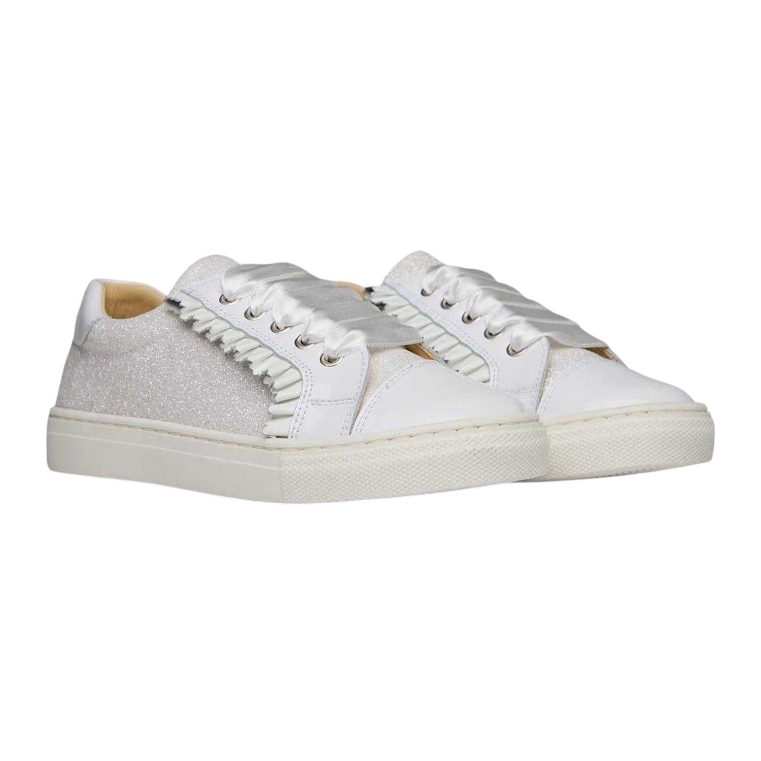 White - Lifestyle - Andanines Girls Glitter Patent Leather Flat Trainers
