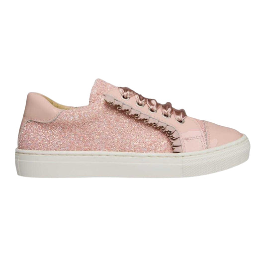 Pink - Front - Andanines Girls Glitter Patent Leather Flat Trainers