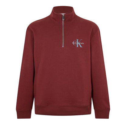 Mocha - Front - Calvin Klein Mens Monogram Quarter Zip Sweatshirt
