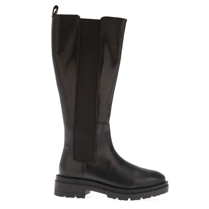 Black - Side - Dune London Womens-Ladies Tenley Leather Elasticated Knee-High Boots