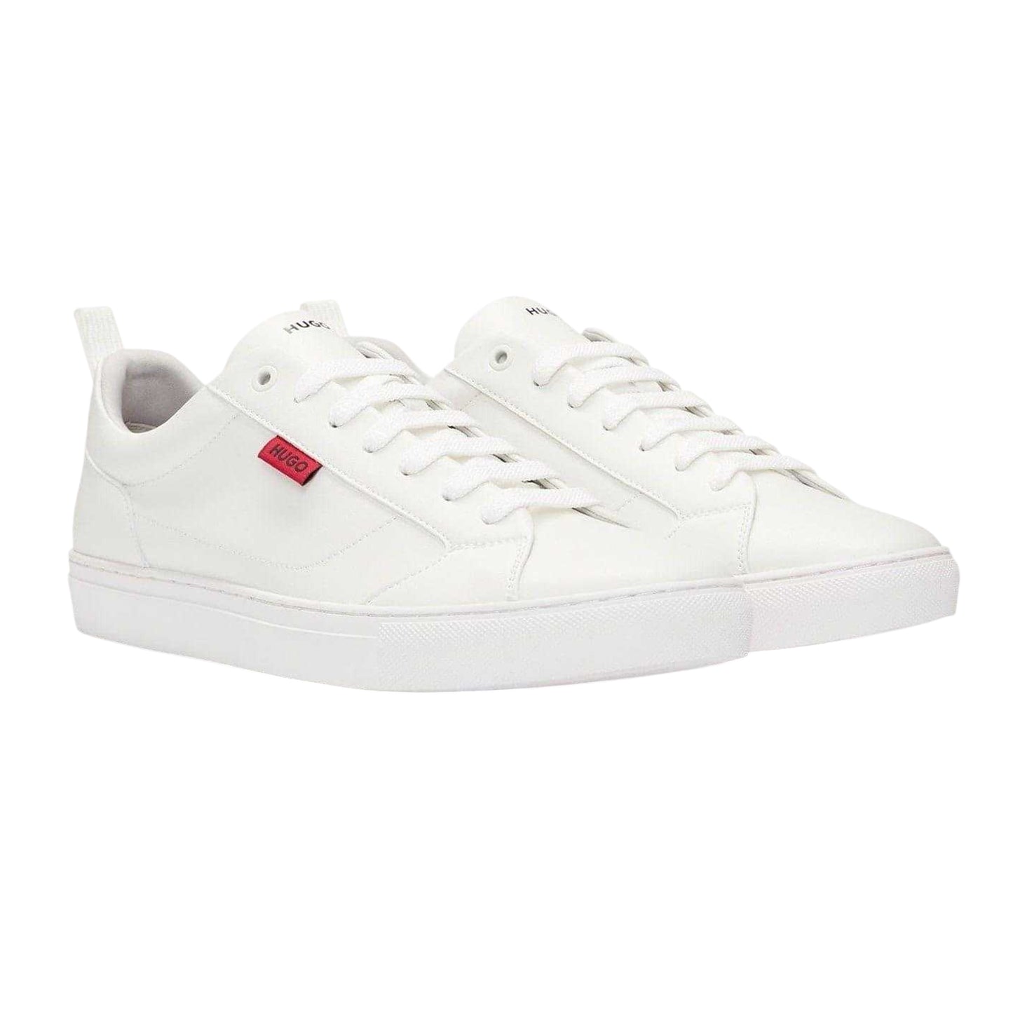 White - Side - Hugo Mens Leather Tennis Trainers