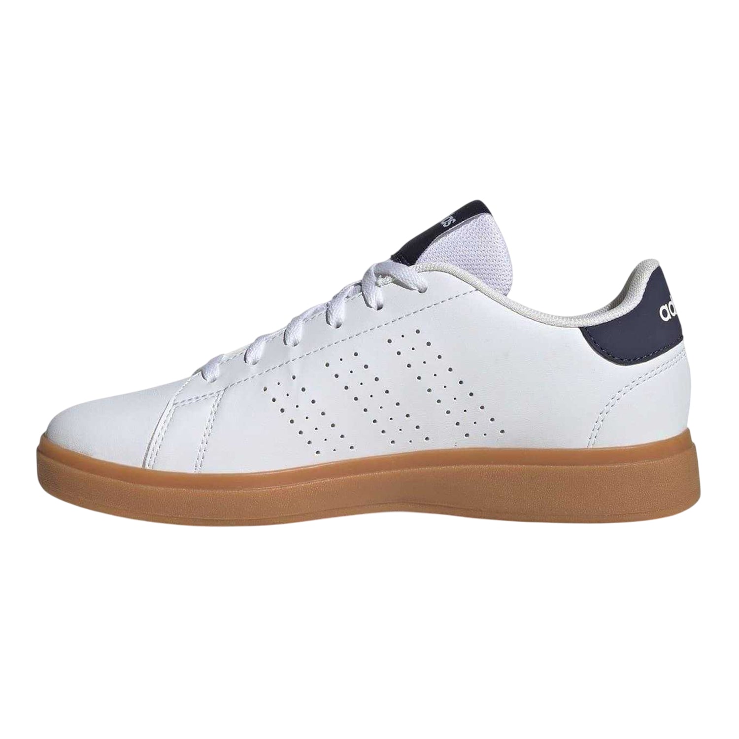 White-Navy-Gum - Side - Adidas Childrens-Kids Advantage Flat Trainers