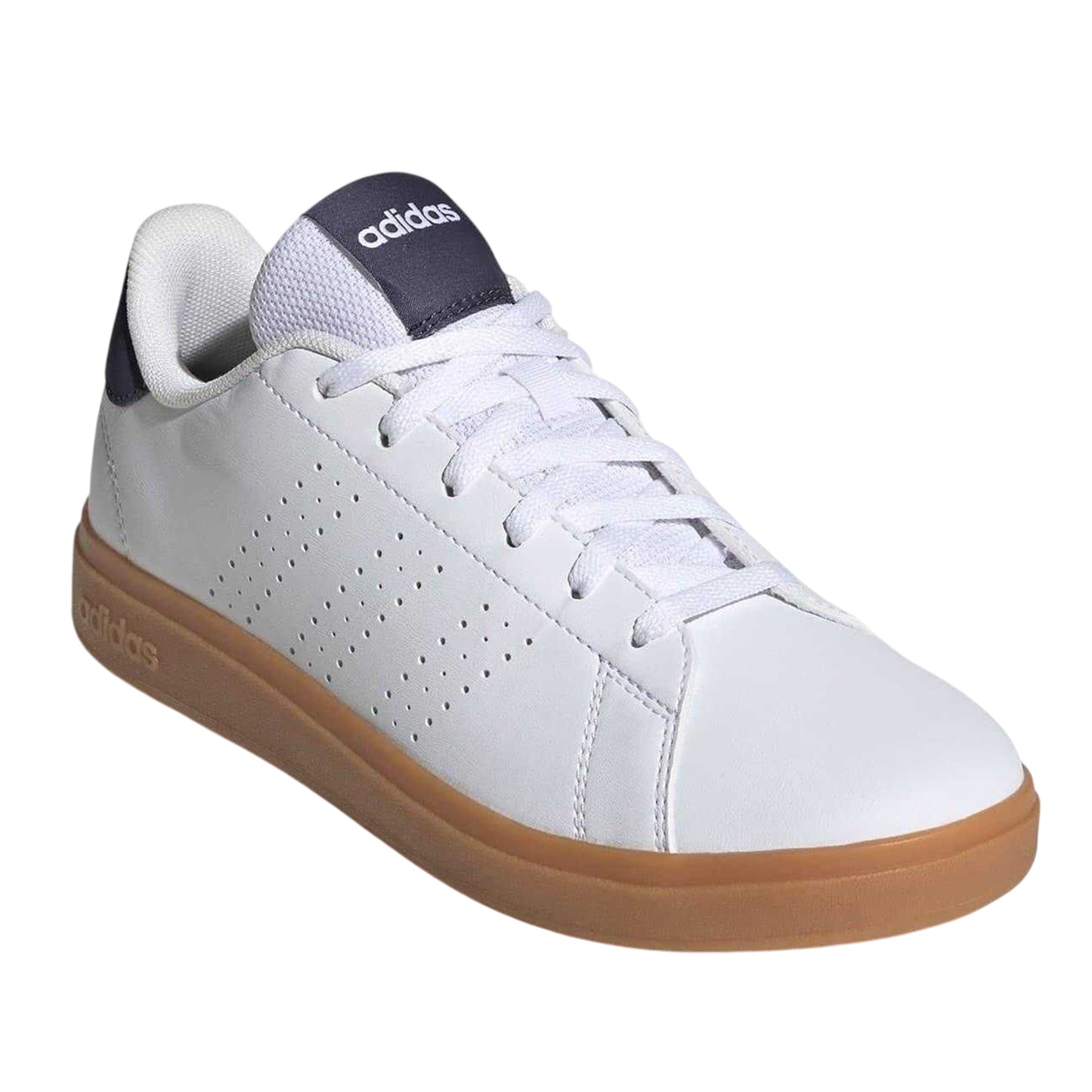 White-Navy-Gum - Pack Shot - Adidas Childrens-Kids Advantage Flat Trainers