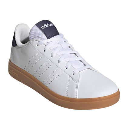 White-Navy-Gum - Pack Shot - Adidas Childrens-Kids Advantage Flat Trainers