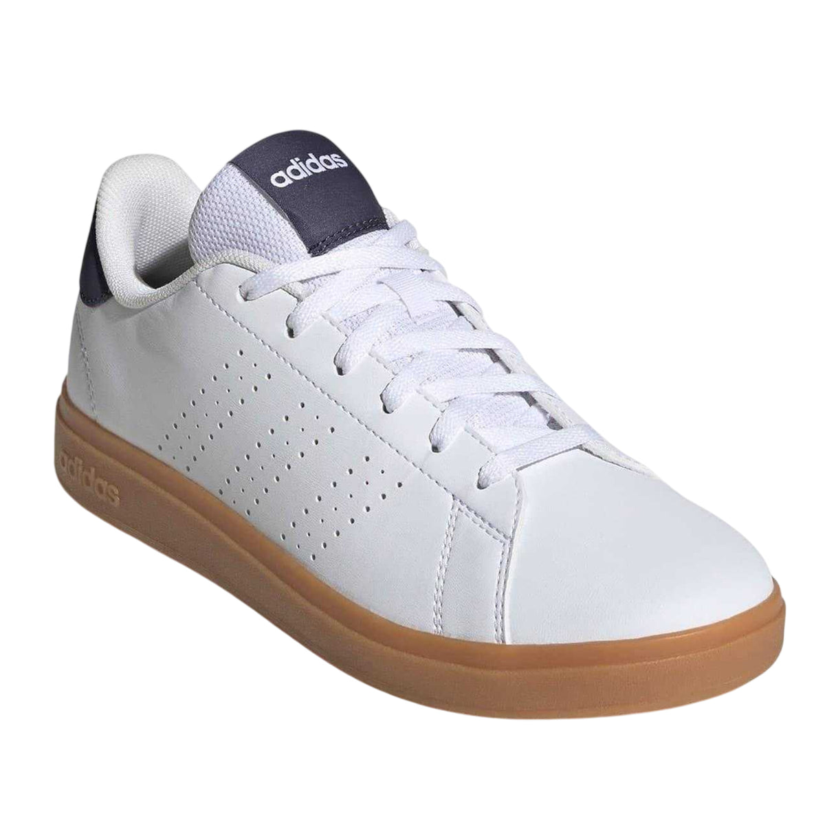 White-Navy-Gum - Pack Shot - Adidas Childrens-Kids Advantage Flat Trainers