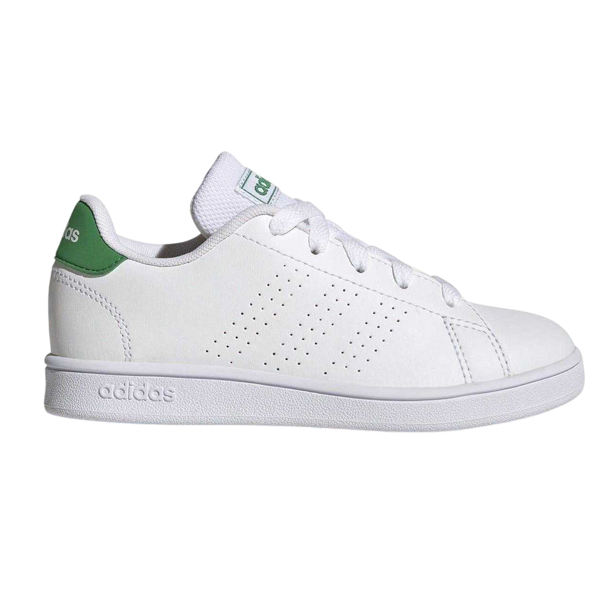 White-Green - Front - Adidas Childrens-Kids Advantage Flat Trainers