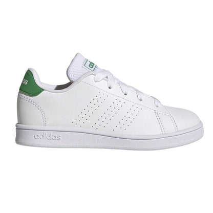White-Green - Front - Adidas Childrens-Kids Advantage Flat Trainers