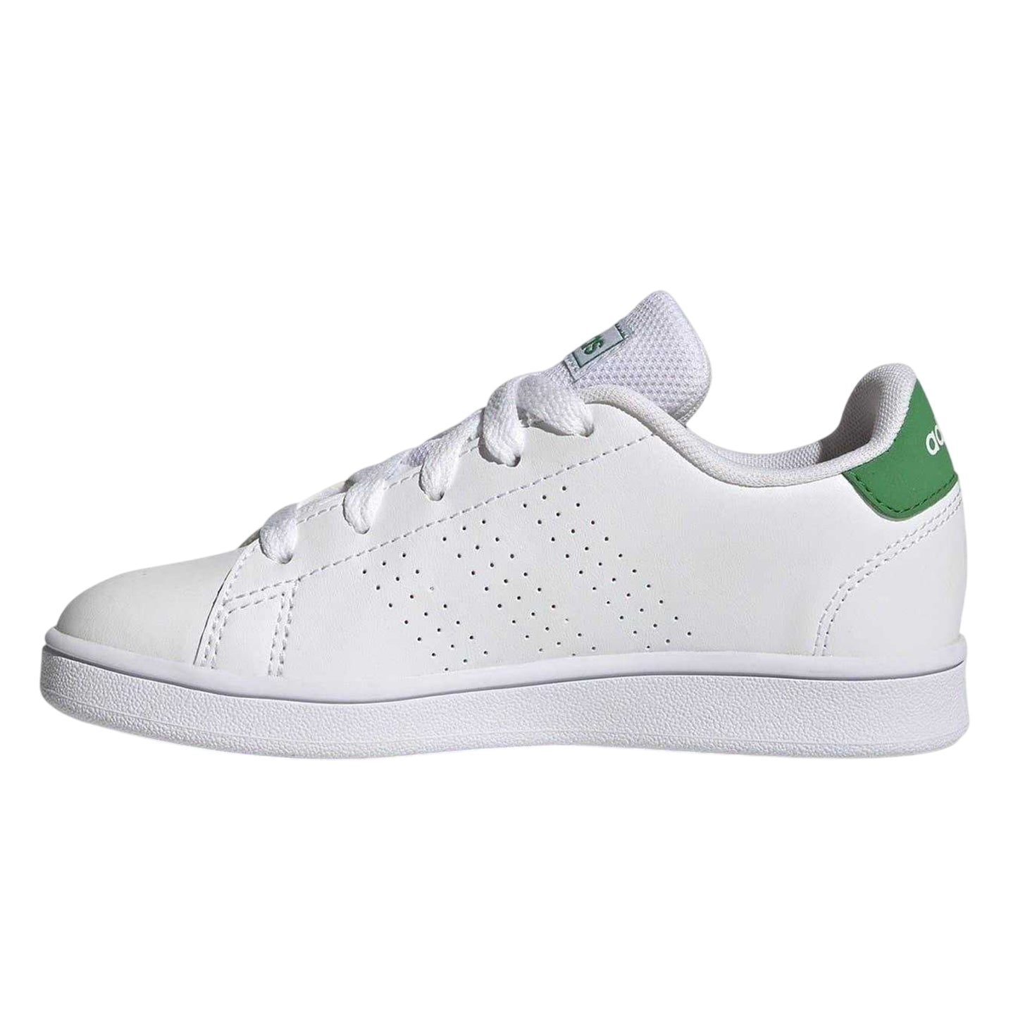 White-Green - Side - Adidas Childrens-Kids Advantage Flat Trainers