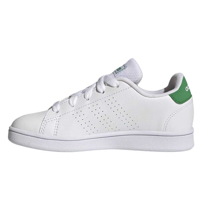 White-Green - Side - Adidas Childrens-Kids Advantage Flat Trainers