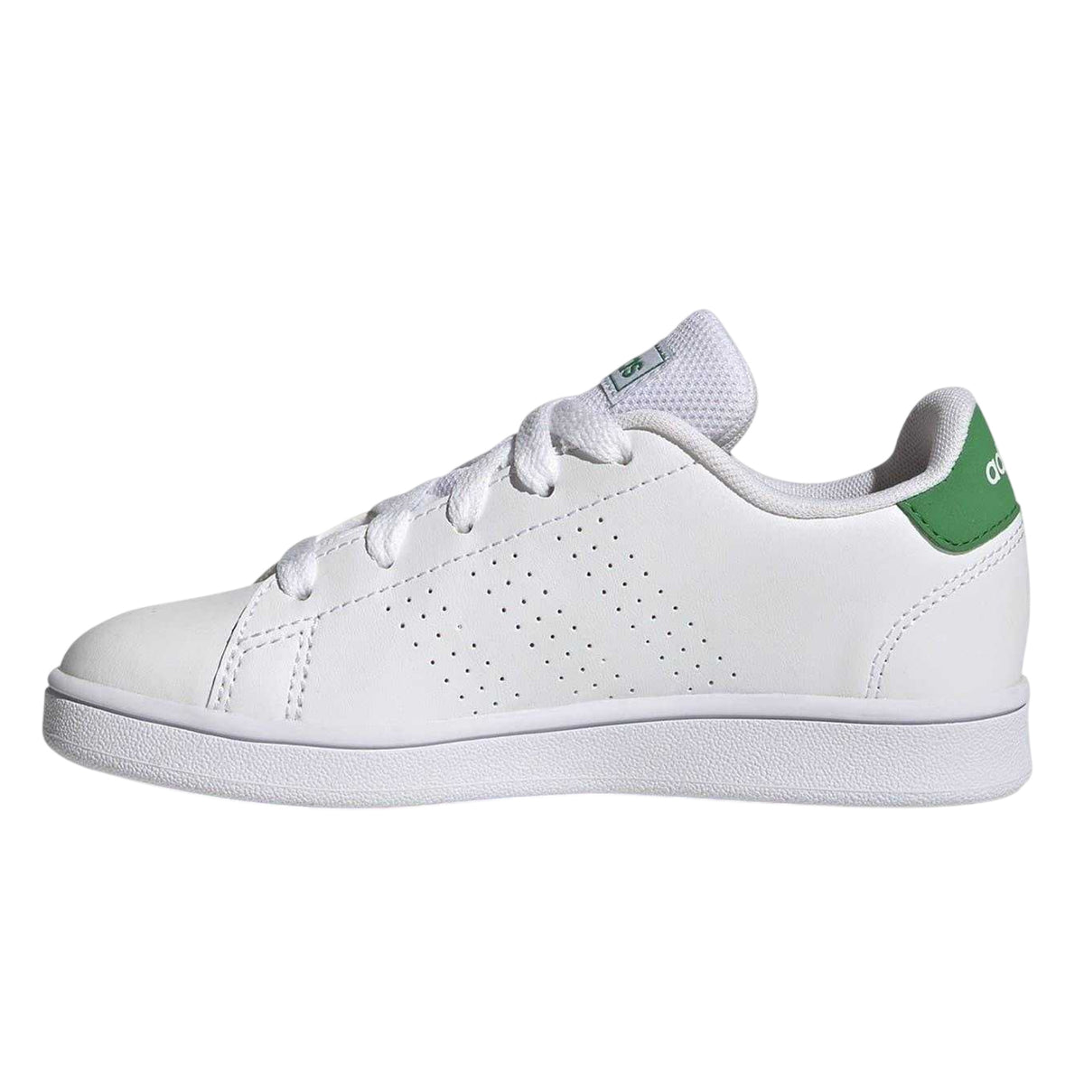 White-Green - Side - Adidas Childrens-Kids Advantage Flat Trainers