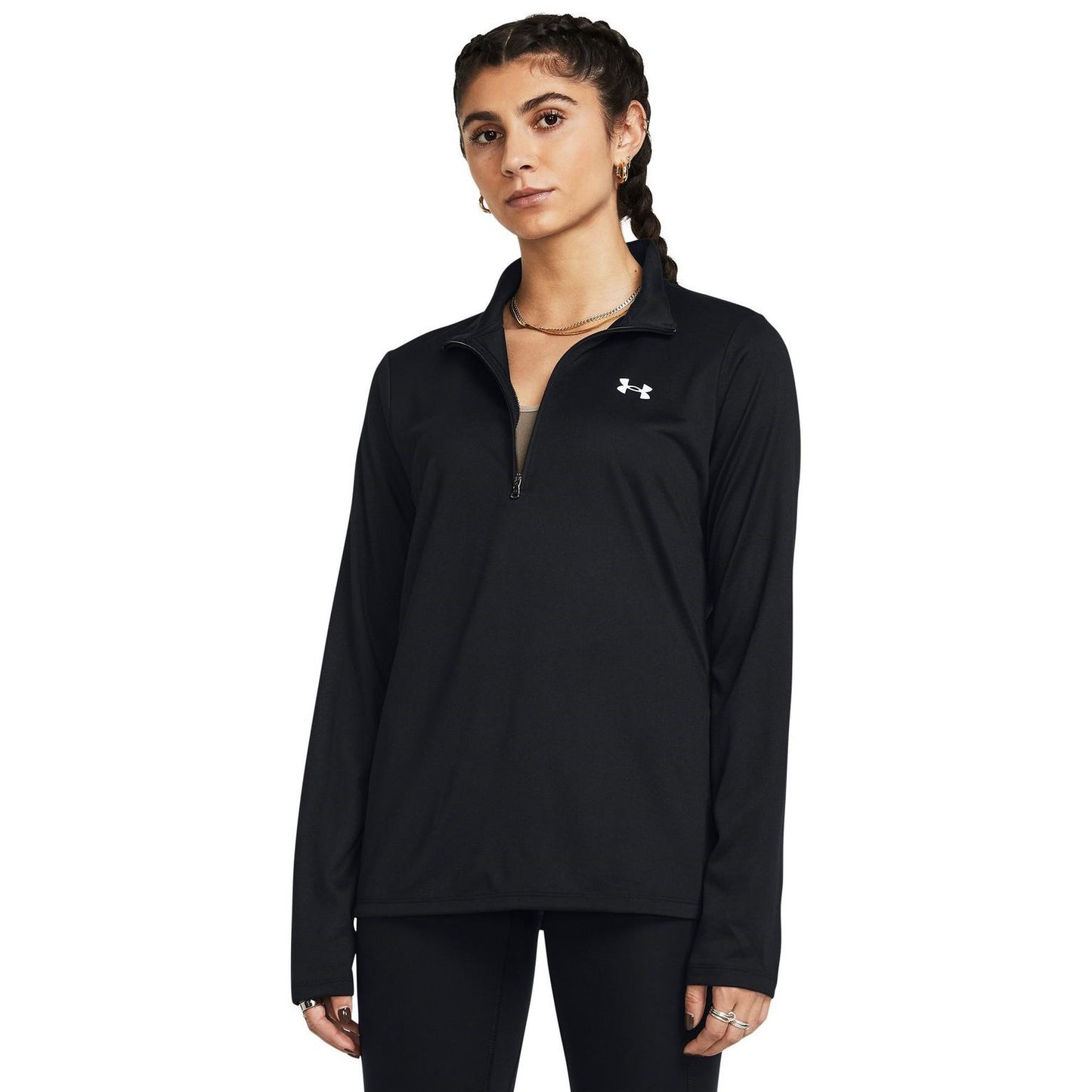 Black - Side - Under Armour Womens-Ladies Tech Half Zip Top