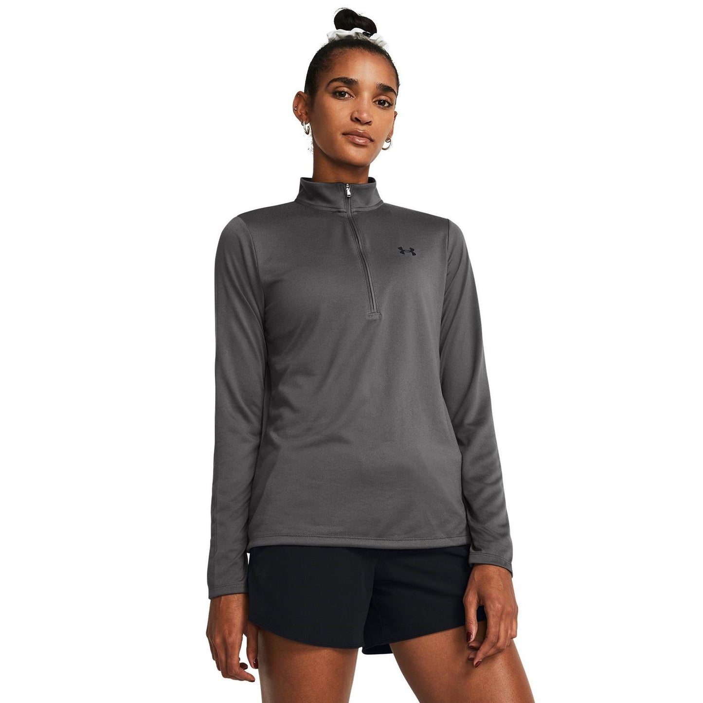 Carbon Heather - Side - Under Armour Womens-Ladies Tech Half Zip Top