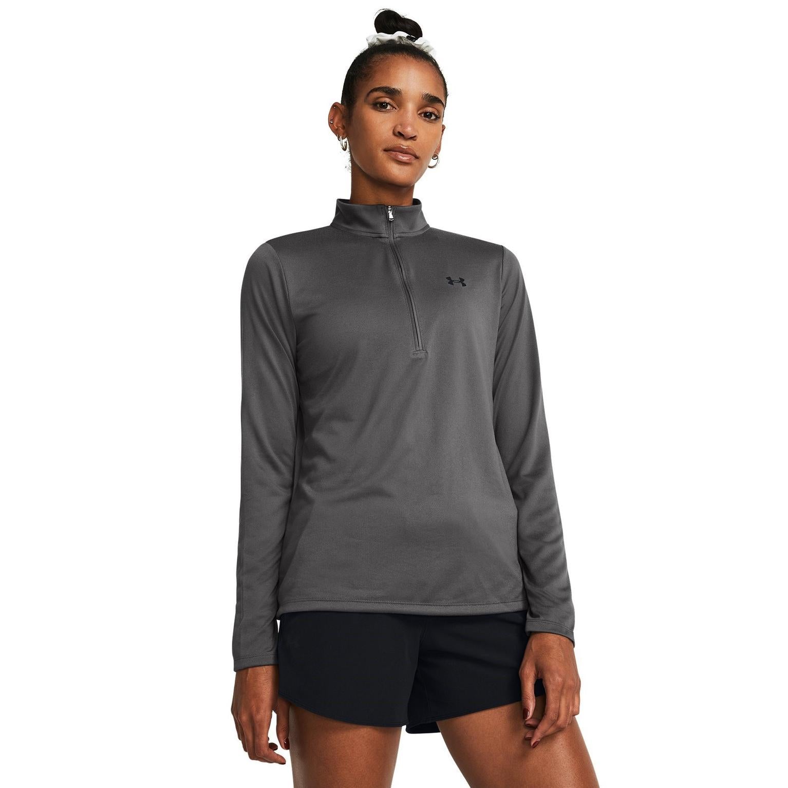 Carbon Heather - Side - Under Armour Womens-Ladies Tech Half Zip Top