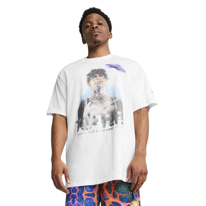 Puma White - Side - Puma Mens LaMelo Ball UFO Metallic Relaxed Fit T-Shirt