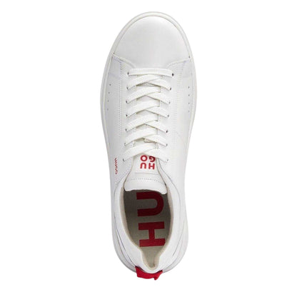 White - Side - Hugo Boss Mens Tenn Leather Flat Trainers