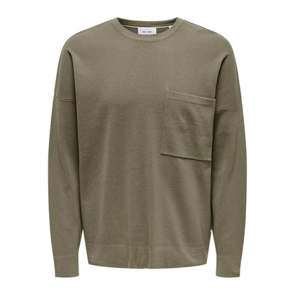 Taupe - Front - Only Mens Crew Neck Relaxed Fit Sweatshirt