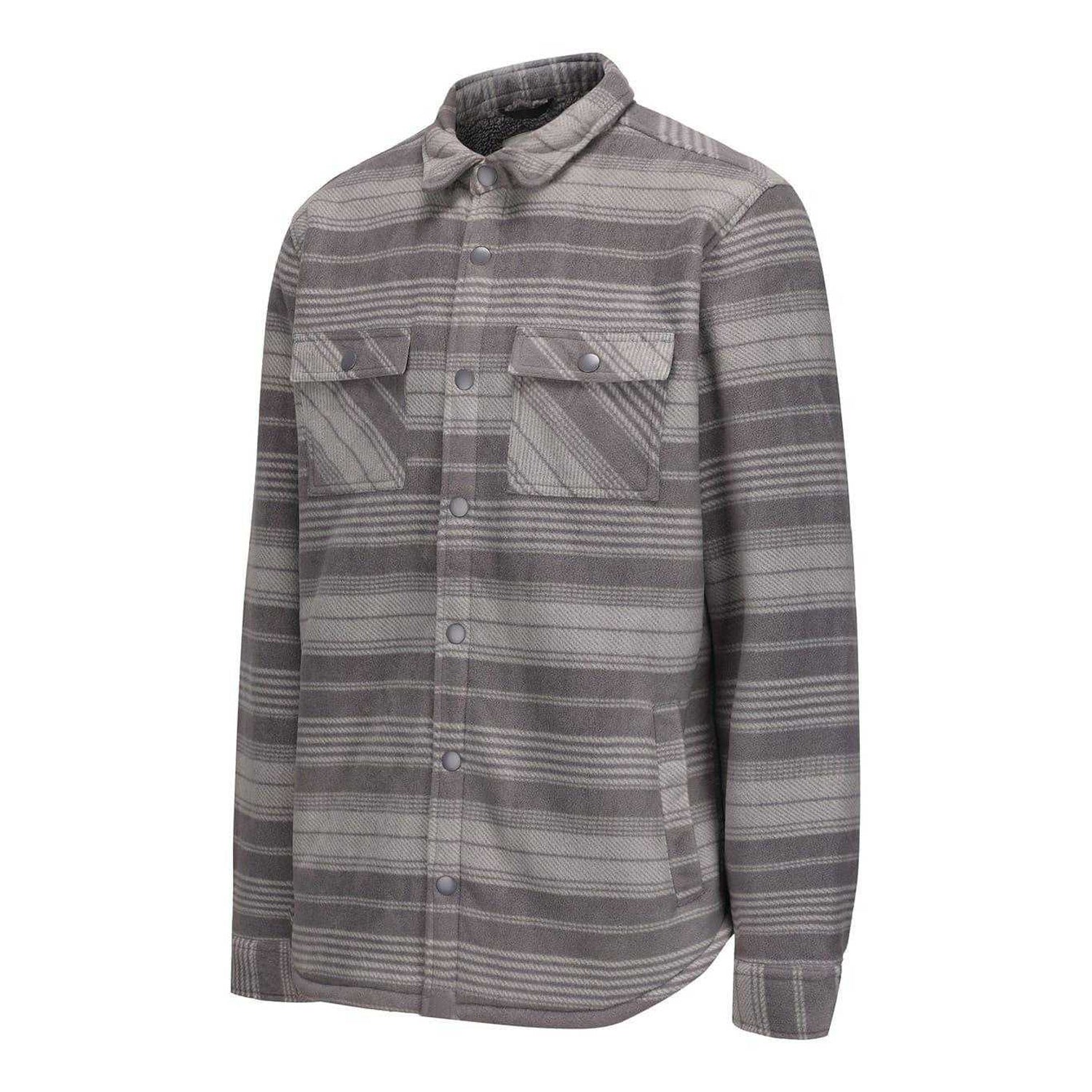 Grey - Side - SoulCal Mens Plaid Polyester Shacket
