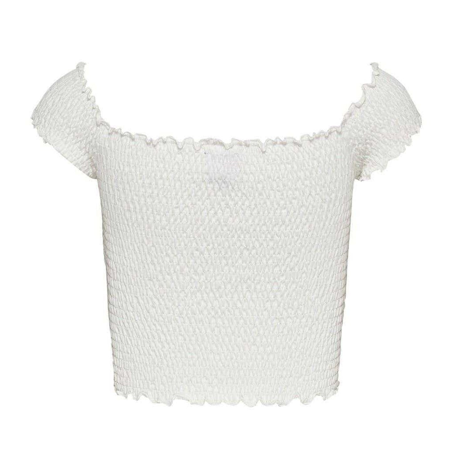 Ecru - Back - Tommy Jeans Womens-Ladies Mini Logo Off Shoulder Slim Smock Top