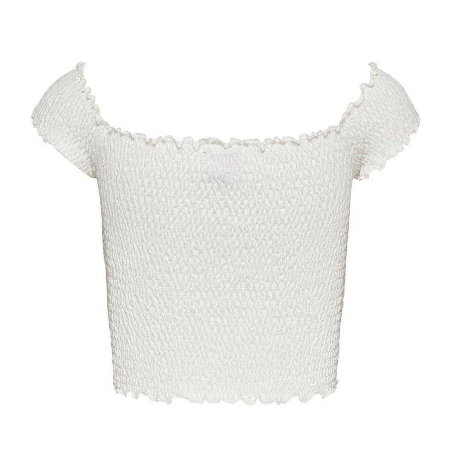 Ecru - Back - Tommy Jeans Womens-Ladies Mini Logo Off Shoulder Slim Smock Top
