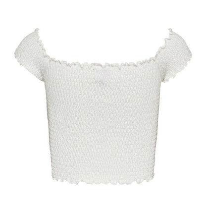 Ecru - Back - Tommy Jeans Womens-Ladies Mini Logo Off Shoulder Slim Smock Top