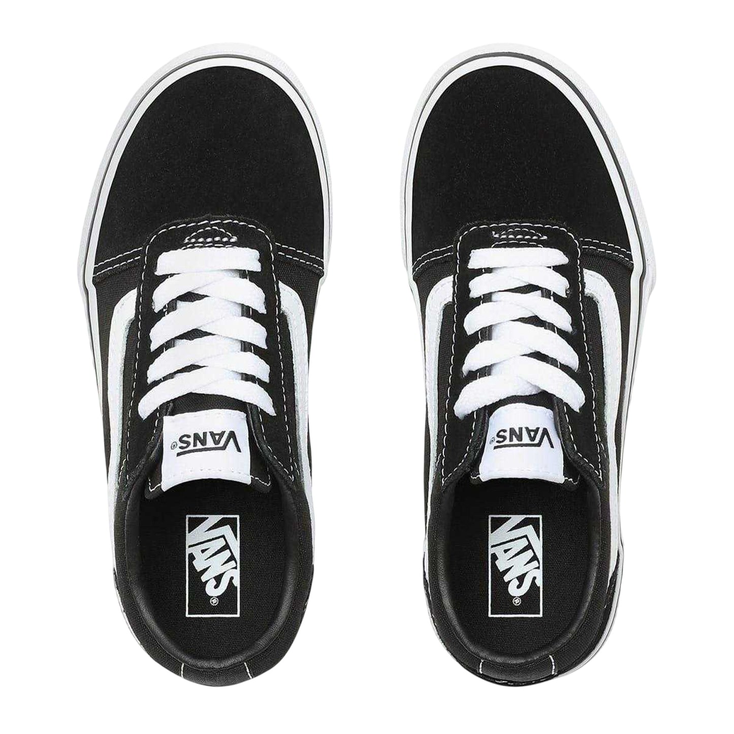Black-White - Side - Vans Childrens-Kids Ward Canvas Trainers