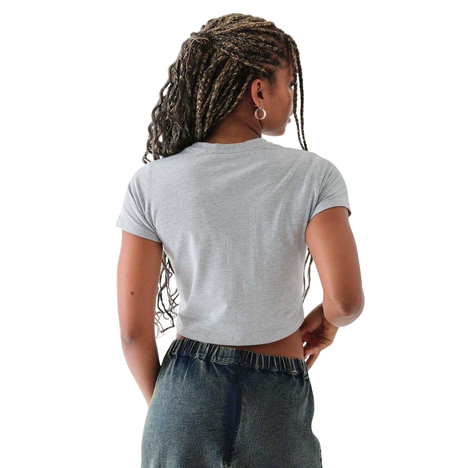 Grey - Back - Daisy Street Womens-Ladies LA Flag Crop T-Shirt