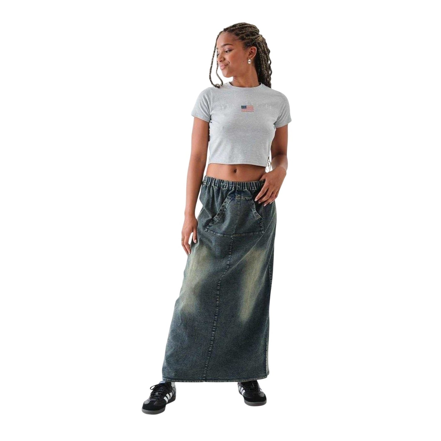 Grey - Lifestyle - Daisy Street Womens-Ladies LA Flag Crop T-Shirt