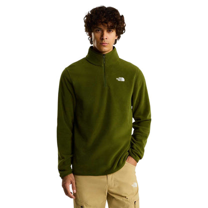 Woodland Green - Side - The North Face Mens Glacier Fleece Quarter Zip Sweatshirt