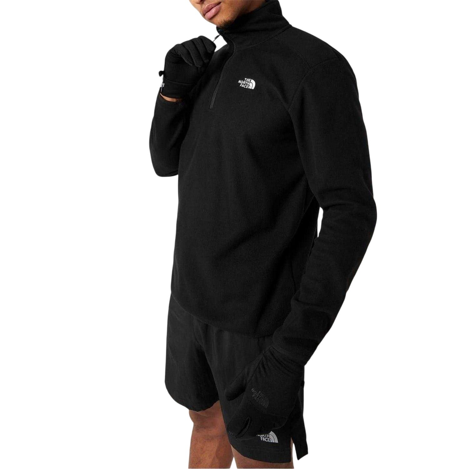 Black - Side - The North Face Mens Glacier Fleece Quarter Zip Sweatshirt
