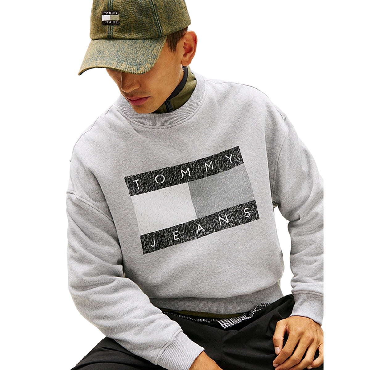 Grey Heather - Side - Tommy Jeans Mens Monochrome Sweatshirt