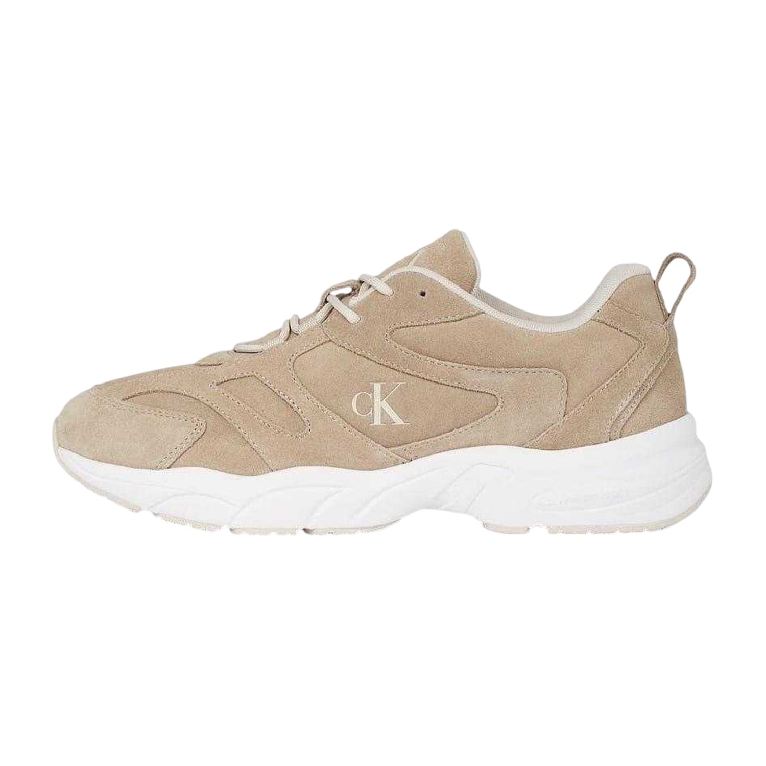 Beige-White - Side - Calvin Klein Mens Retro Suede Trainers